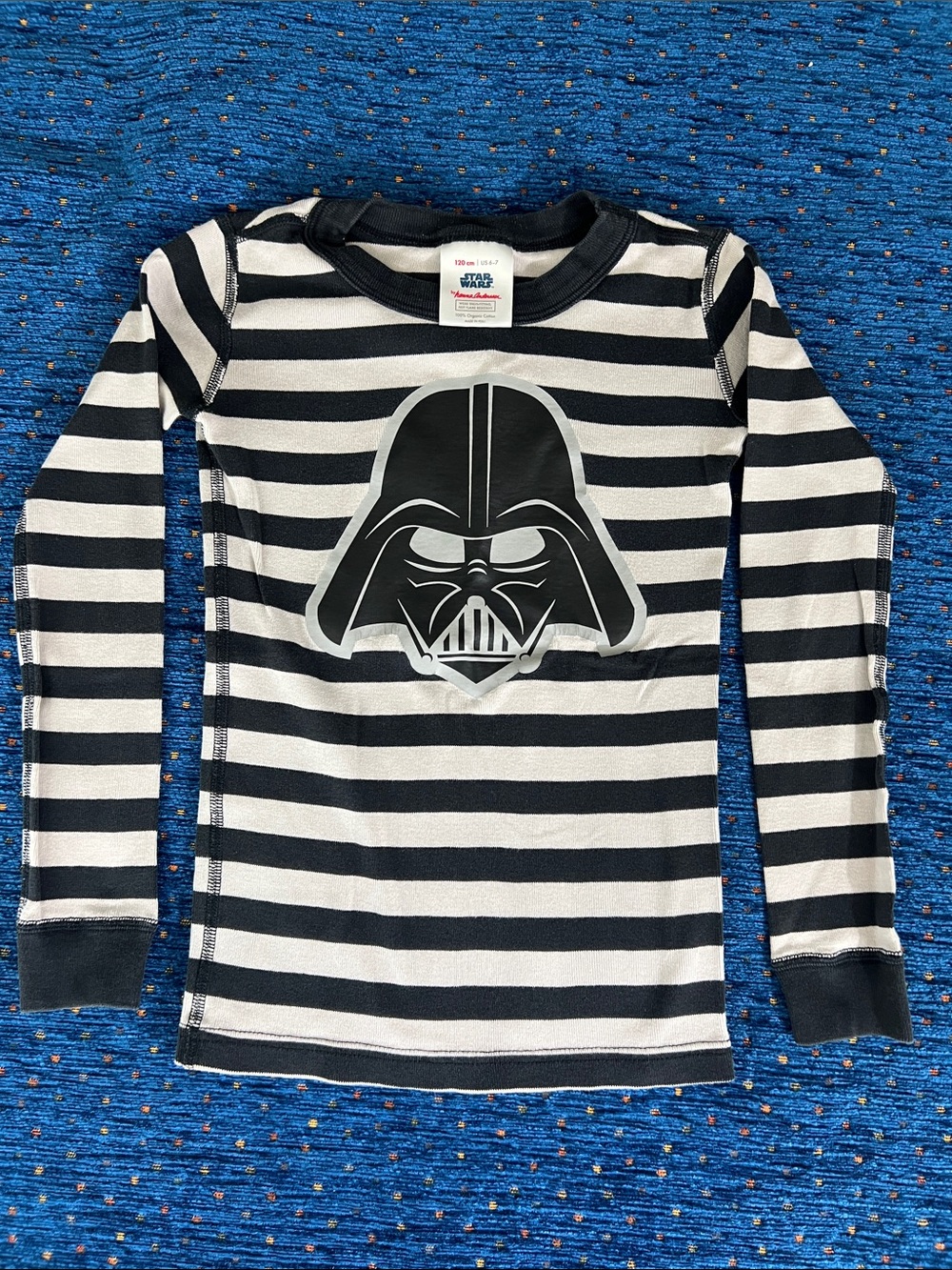 Hanna Andersson PJ top: Darth Vader graphic, stripes, Star Wars, size 6/7